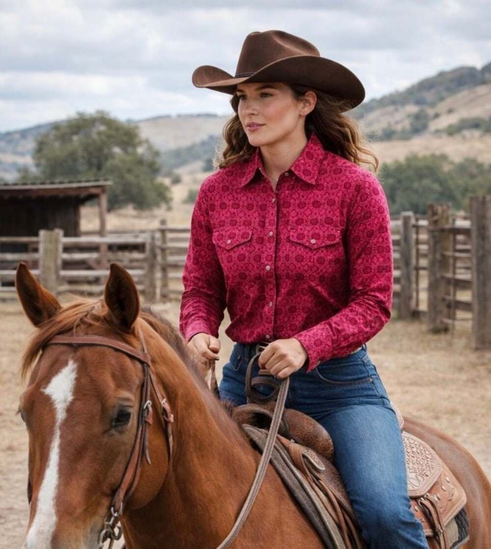 Cinch Women's Pink Medallion Print Long Sleeve Western Snap Shirt Small